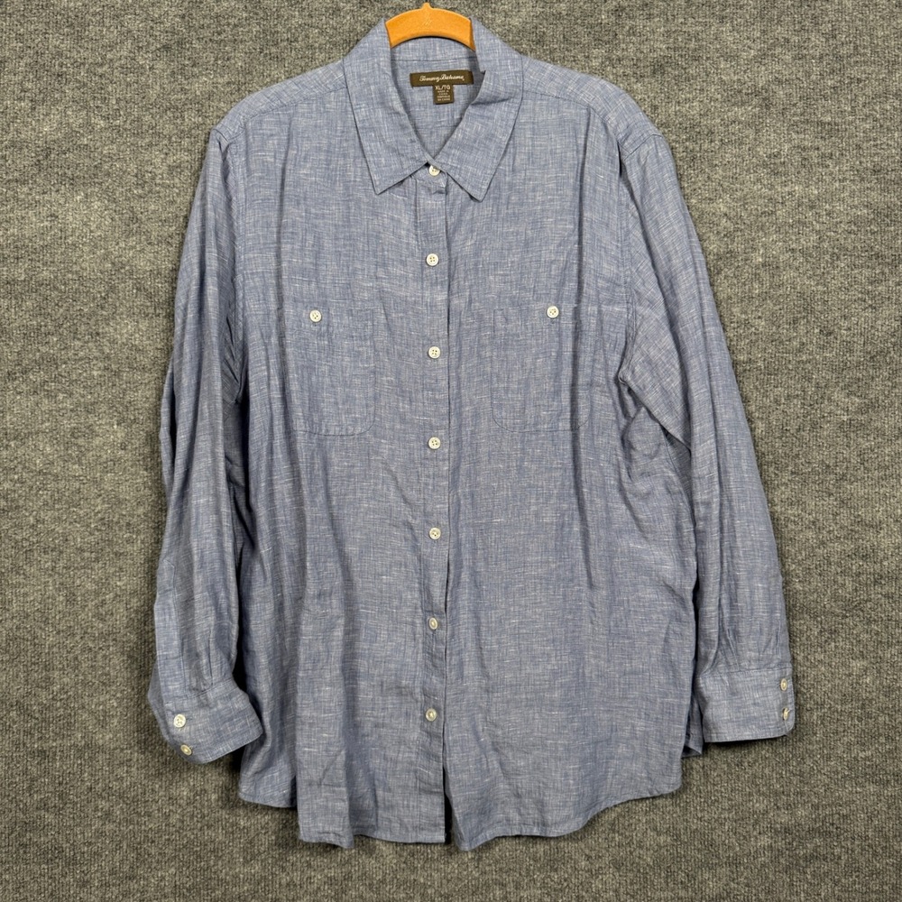 Tommy Bahama‎ Mens Size XL Button Up Shirt Blue Chambray Linen Capsule
